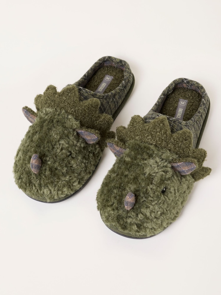 FatFace Novelty Dark Green Dinosaur Mule Slipper - Image 3 of 3