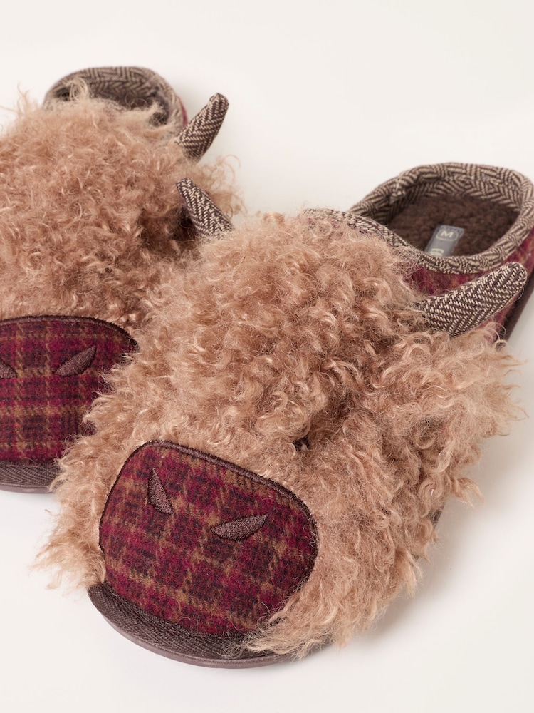 FatFace Novelty Brown HIghland Cow Mule Slipper - Image 2 of 3