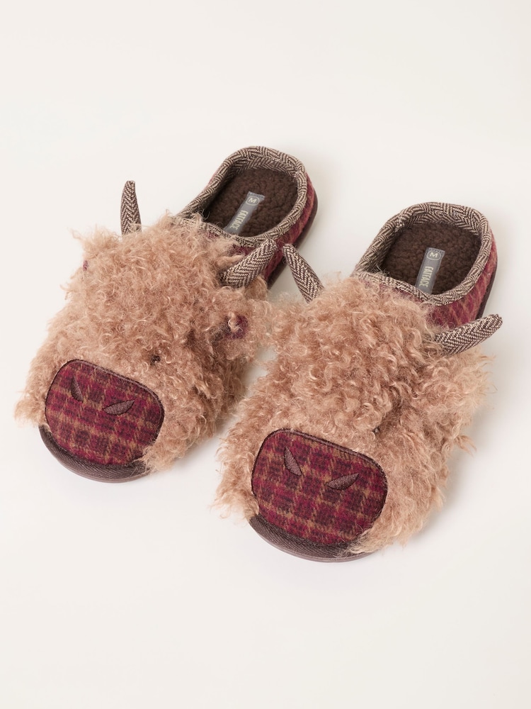 FatFace Novelty Brown HIghland Cow Mule Slipper - Image 3 of 3