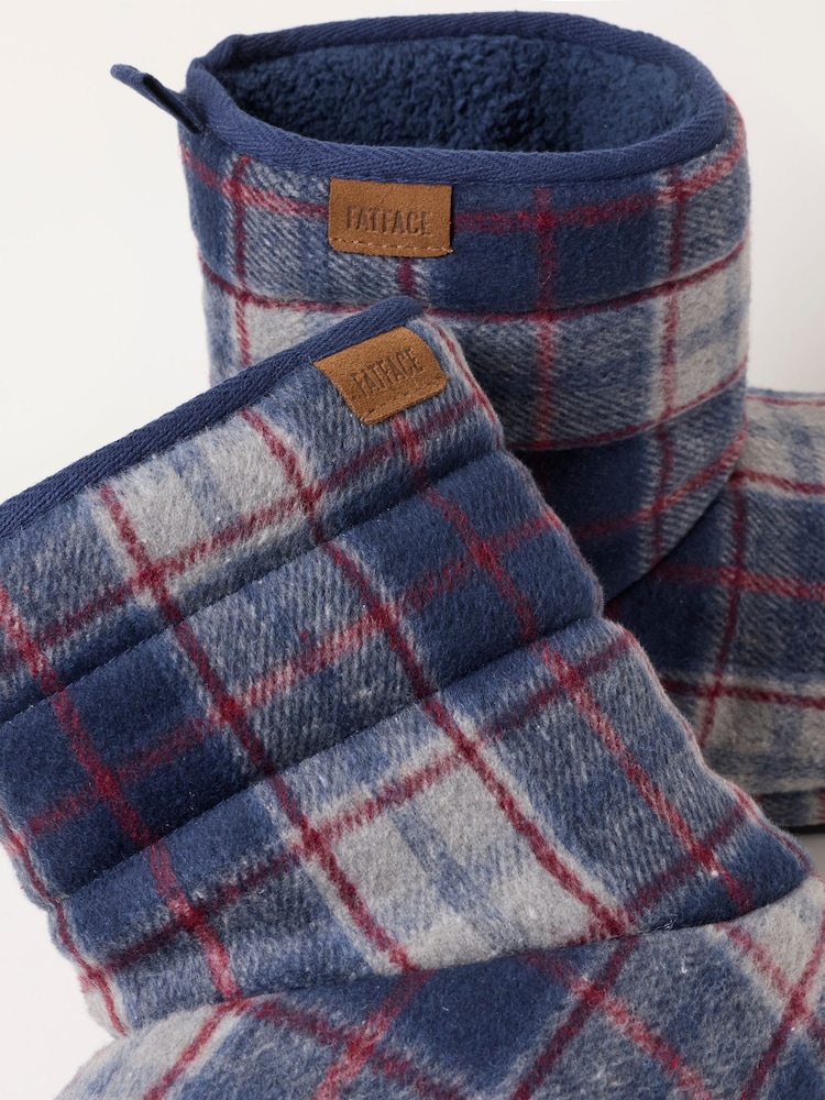 FatFace Sussex Navy Check Slipper Boots - Image 2 of 3 FatFace Sussex Navy Check Slipper Boots - Image 2 of 3