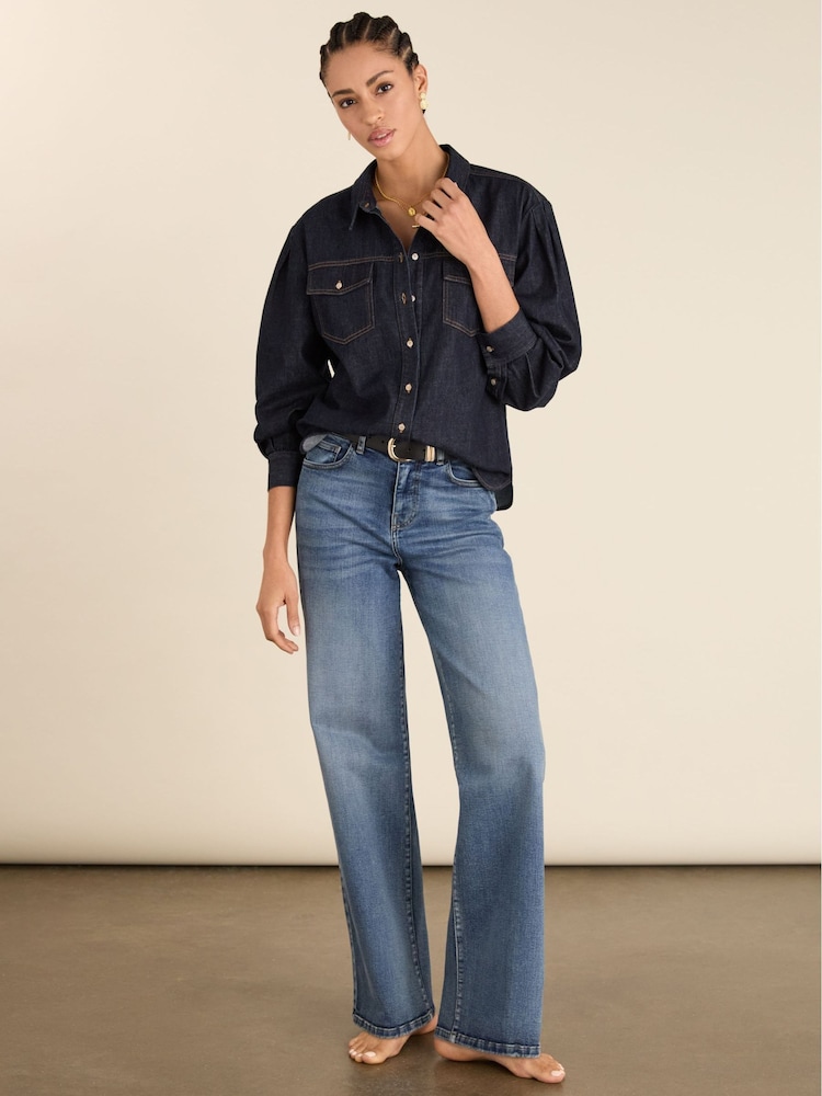 Baukjen Blue Marta Cotton Stretch Wide Leg Jeans - Image 1 of 4