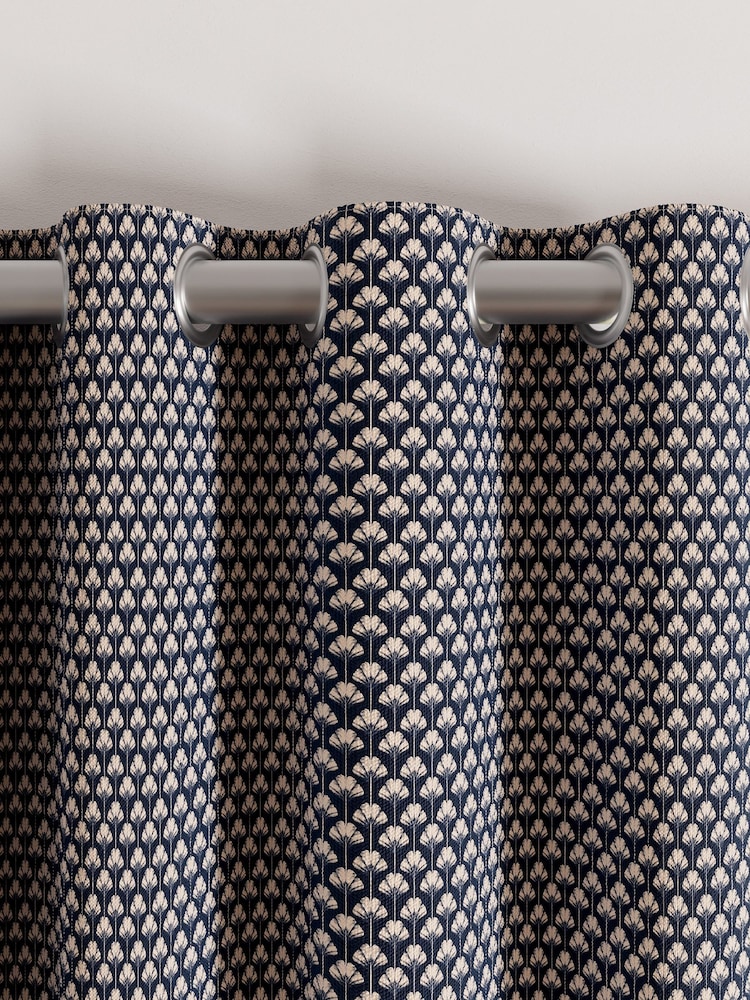 Ted Baker Navy Palm Geo Blackout Lined Eyelet Curtains - Image 4 of 4 Ted Baker Navy Palm Geo Blackout Lined Eyelet Curtains - Image 4 of 4
