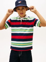 Tommy Hilfiger Red Rugby Stripe Jersey Polo Shirt - Image 1 of 5