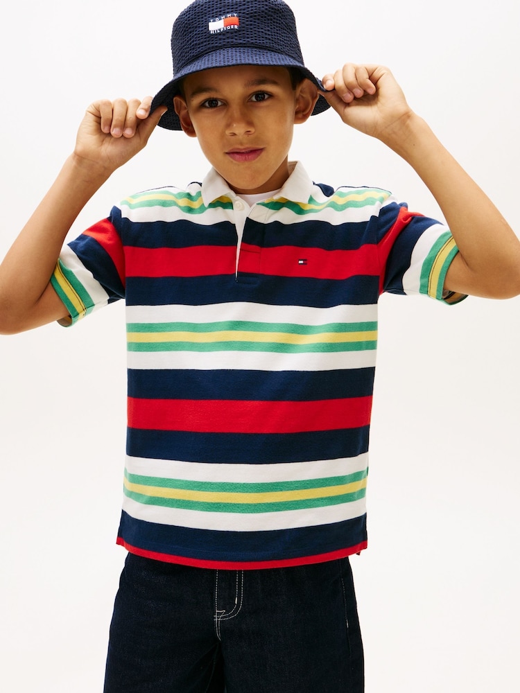 Tommy Hilfiger Red Rugby Stripe Jersey Polo Shirt - Image 1 of 5
