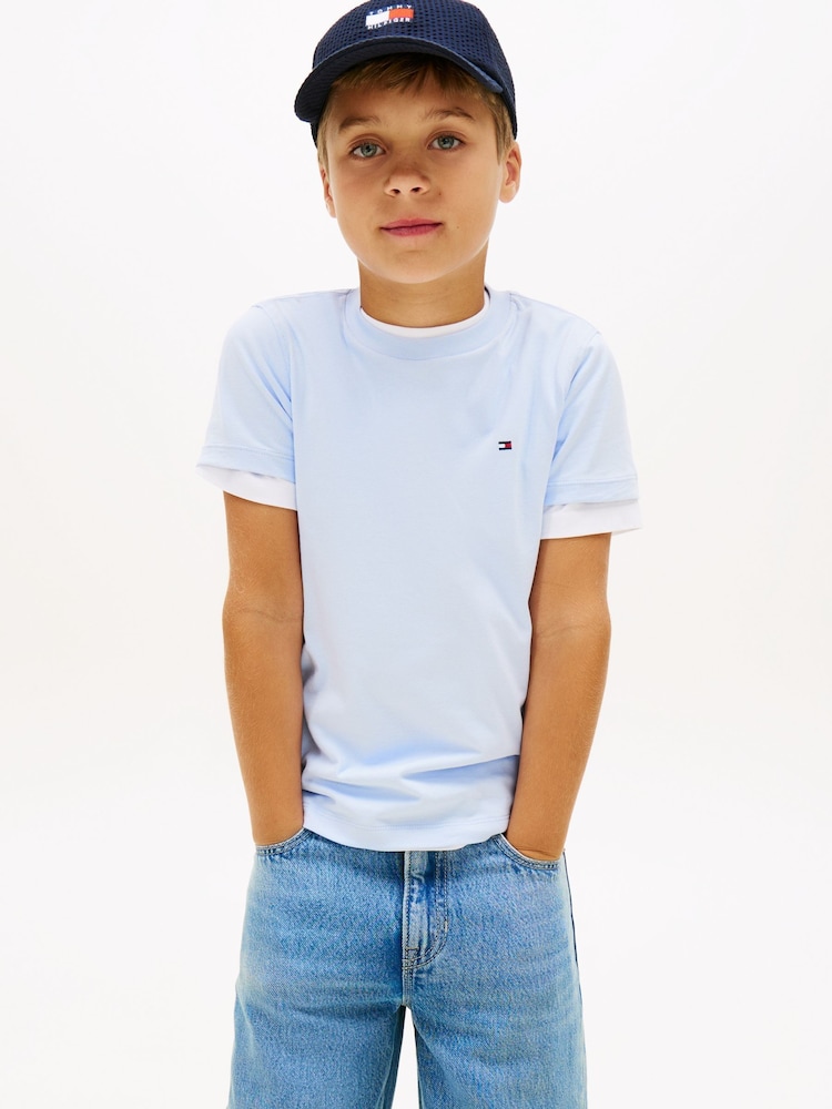 Tommy Hilfiger Blue Essential Flag Embroidery Crew Neck T-Shirt - Image 1 of 5