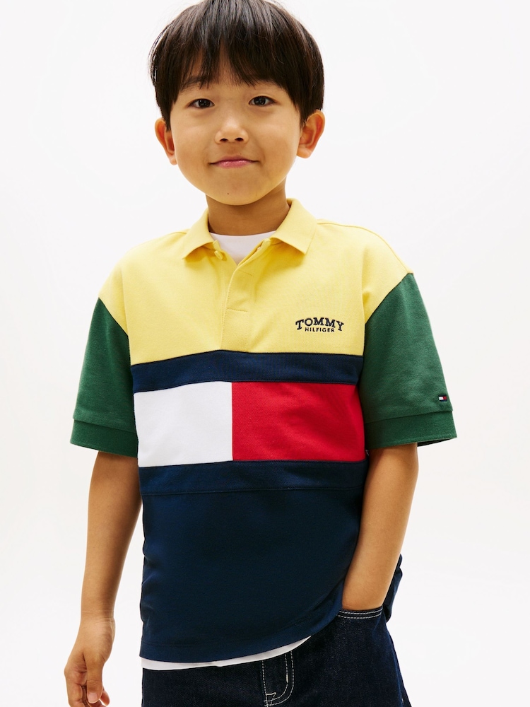Tommy Hilfiger Yellow Colourblocked Pique Polo Shirt - Image 1 of 5