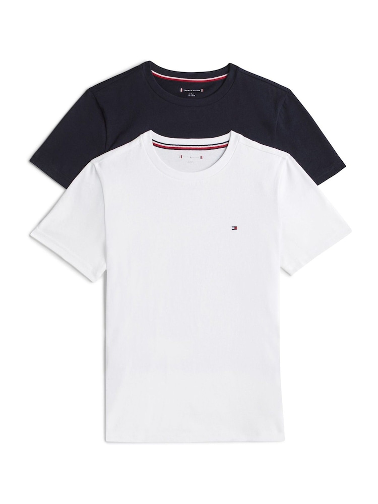 Tommy Hilfiger Black Signature Crew Neck Lounge T-Shirts 2 Pack - Image 1 of 6 Tommy Hilfiger Black Signature Crew Neck Lounge T-Shirts 2 Pack - Image 1 of 6