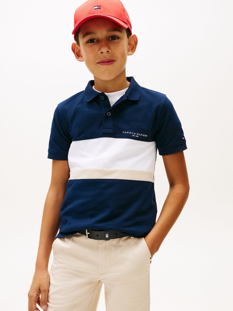 Tommy Hilfiger Blue Mini Colourblock Polo Shirt - Image 1 of 5