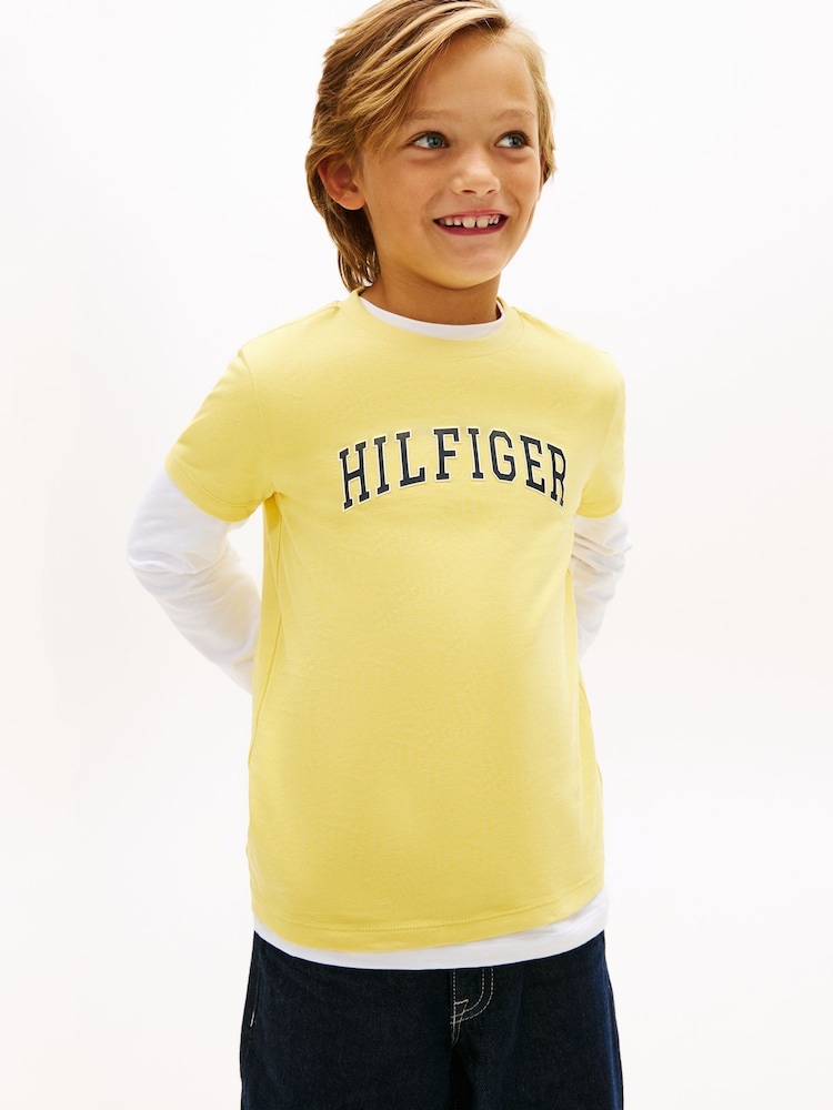 צהוב - Tommy Hilfiger Logo Crew Neck Jersey T-Shirt - תמונה 1 מתוך 5
