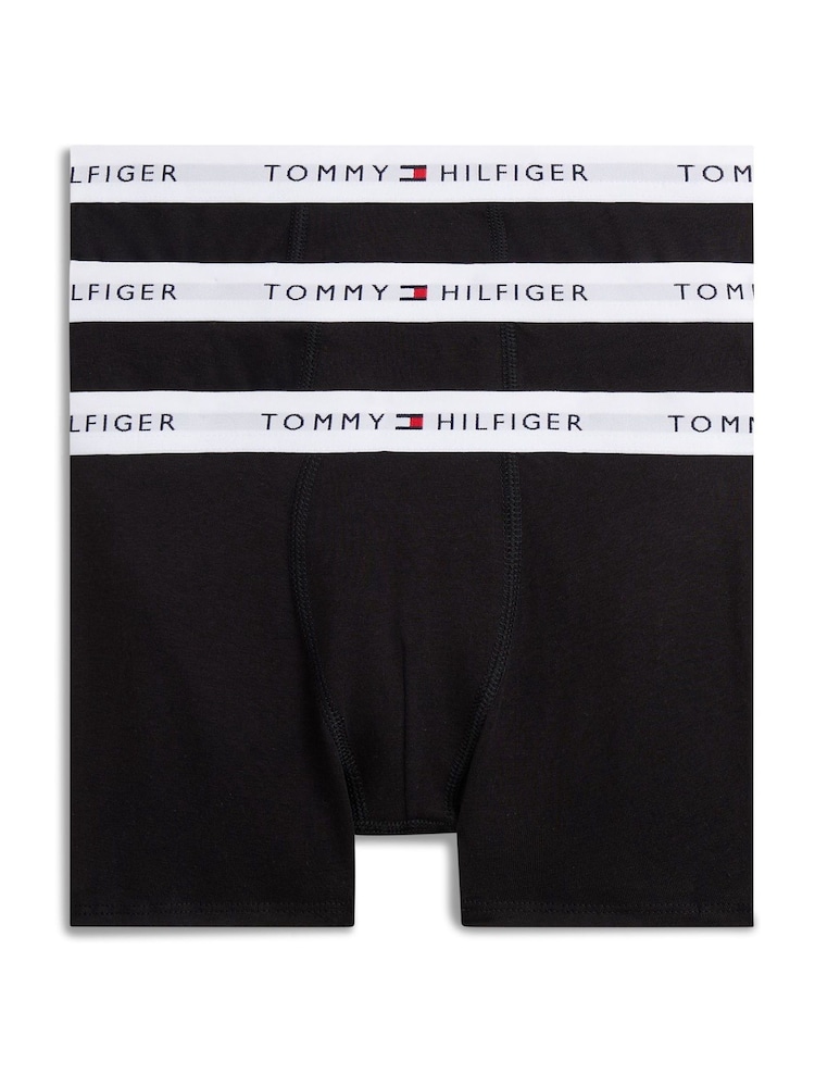 Tommy Hilfiger Black Signature Logo Waistband Trunks 3 Pack - Image 1 of 2 Tommy Hilfiger Black Signature Logo Waistband Trunks 3 Pack - Image 1 of 2