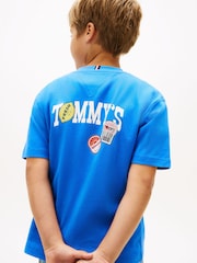 Tommy Hilfiger Blue Sticker Print Back Graphic Jersey T-Shirt - Image 1 of 5