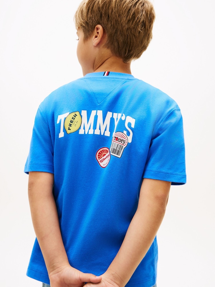 Tommy Hilfiger Blue Sticker Print Back Graphic Jersey T-Shirt - Image 1 of 5