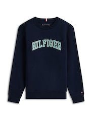 Albastru - Tommy Hilfiger Logo Terry Crew Neck Sweatshirt - Imaginea 5 din 5