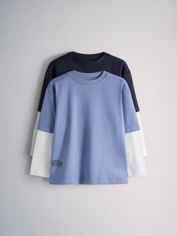 The Set 2 Pack Long Sleeve Mock Layer T-Shirts Multi - Image 1 of 5