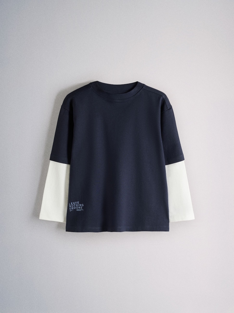 The Set 2 Pack Long Sleeve Mock Layer T-Shirts Multi - Image 2 of 5