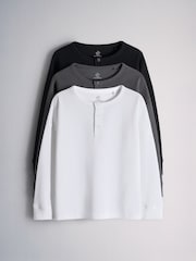 The Set Long Sleeve Waffle Henley T-Shirts 3 Pack Black/Grey - Image 1 of 9