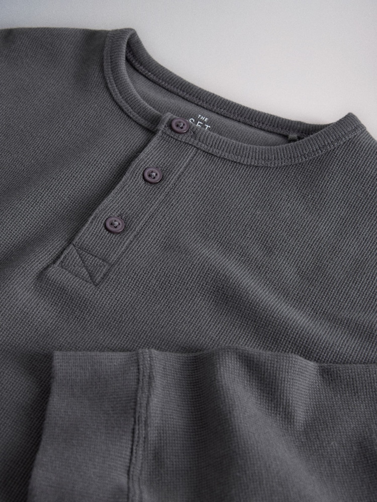The Set Long Sleeve Waffle Henley T-Shirts 3 Pack Black/Grey - Image 9 of 9
