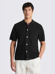 MOSS Black Chevron Pointelle Knitted Shirt - Image 1 of 3