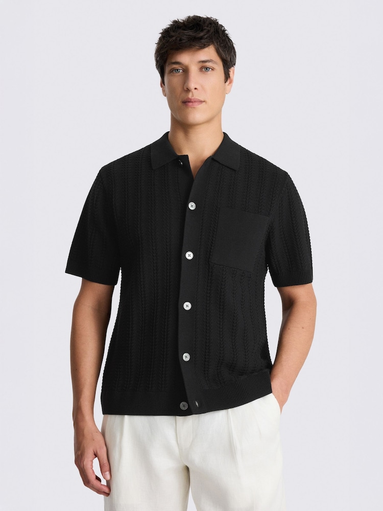 MOSS Black Chevron Pointelle Knitted Shirt - Image 1 of 3