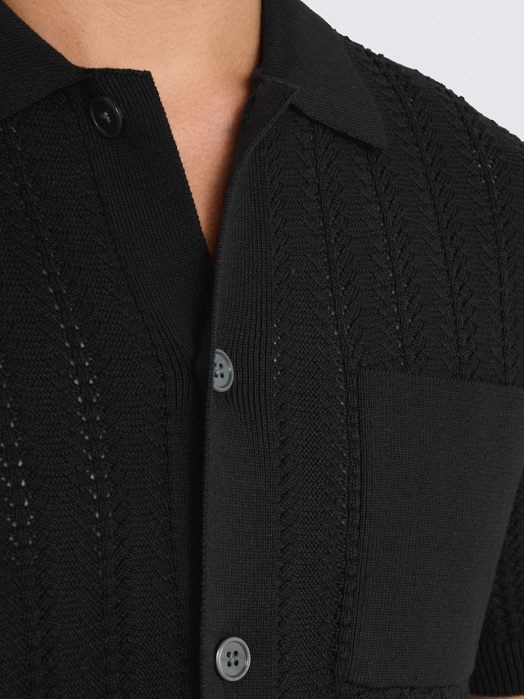 MOSS Black Chevron Pointelle Knitted Shirt - Image 3 of 3