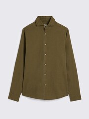 MOSS Dark Olive Cotton Linen Shirt - Image 4 of 4