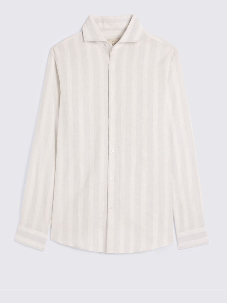 MOSS White Wide Stripe Cotton Linen Shirt - Image 4 of 4