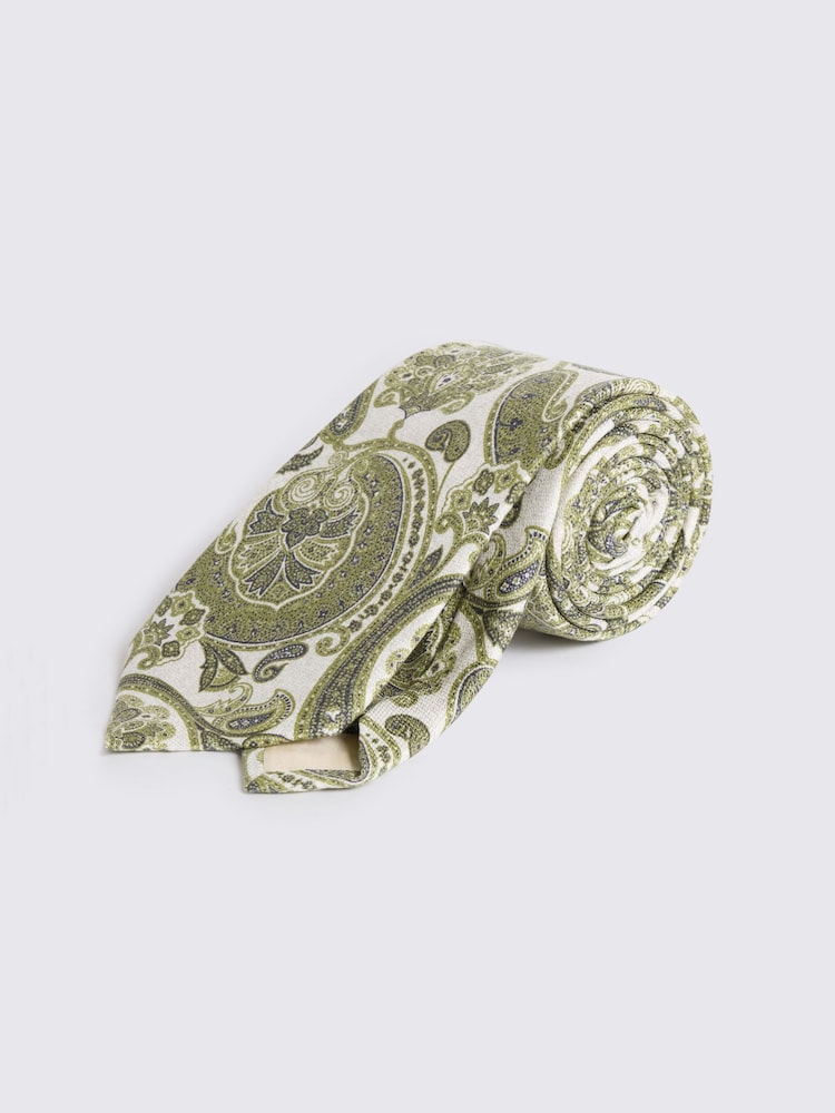 MOSS White, Bright Green & Navy Bottinelli Silk Paisley Tie - Image 1 of 2