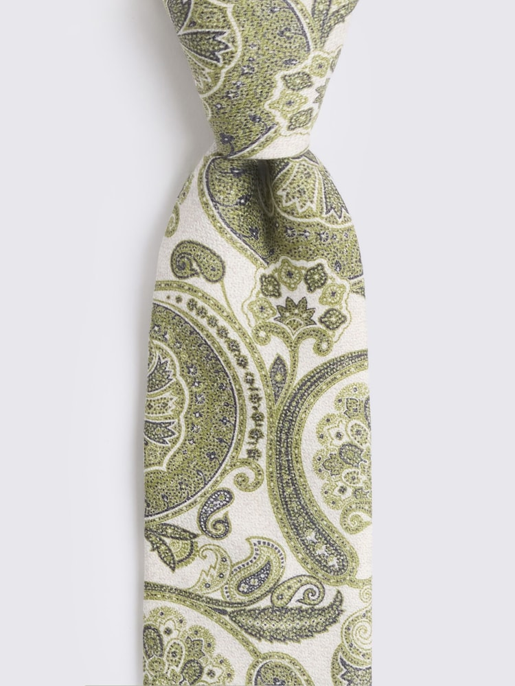 MOSS White, Bright Green & Navy Bottinelli Silk Paisley Tie - Image 2 of 2