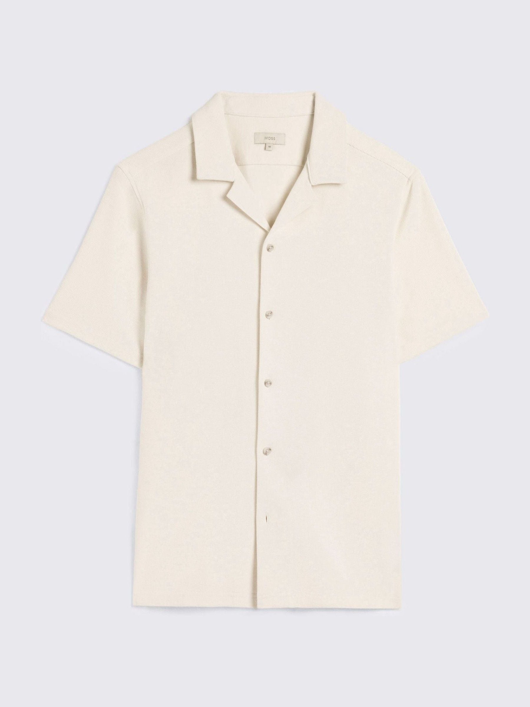 Next：日本 ベージュ - MOSS ニット キューバカラー シャツ from Next