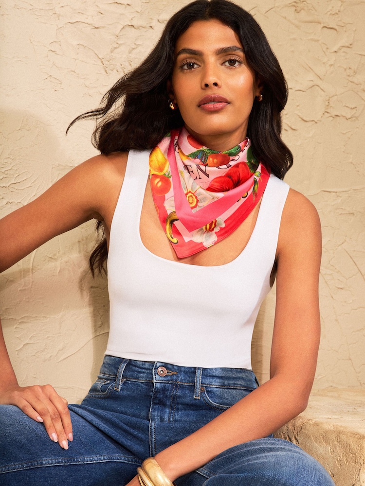 Love & Roses Pink Floral Multi-way Fashion Satin Head Scarf - Image 5 of 5