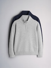 The Set 2 Pack Longsleeve Zip Neck Jumpers Navy/Grey - Image 1 of 5