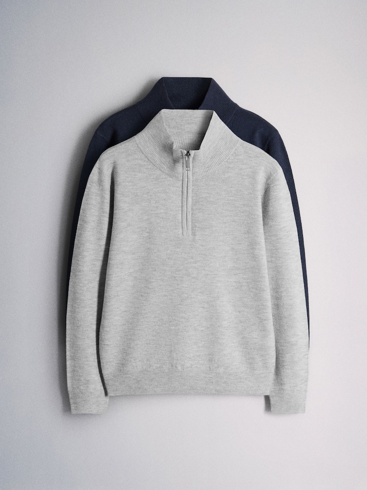 The Set 2 Pack Longsleeve Zip Neck Jumpers Navy/Grey - Image 1 of 5 The Set 2 Pack Longsleeve Zip Neck Jumpers Navy/Grey - Image 1 of 5