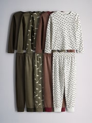 The Set 5 Pack Dino Snuggle Fit Pyjamas Green/Ecru - Image 1 of 13
