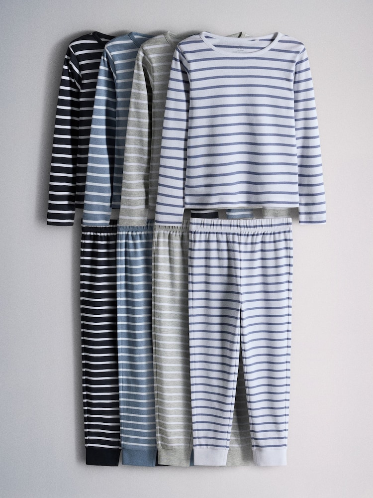 The Set 4 Pack Snuggle Fit Pyjamas Blue/Grey - Image 1 of 11 The Set 4 Pack Snuggle Fit Pyjamas Blue/Grey - Image 1 of 11
