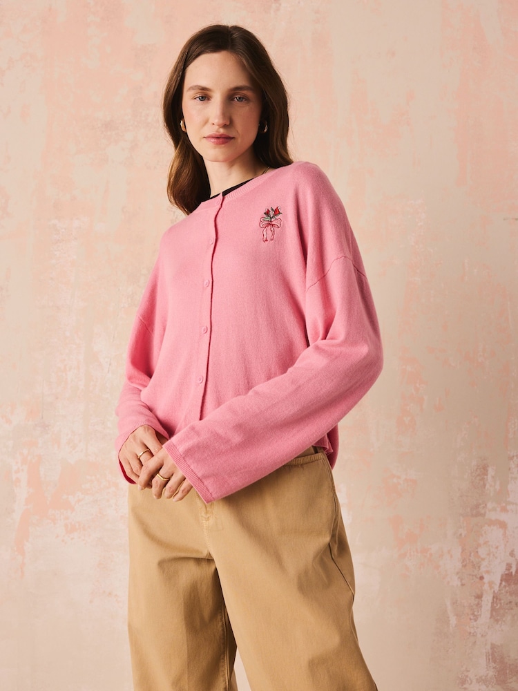 Cath Kidston Pink Bow Detail Cardigan - Image 1 of 6