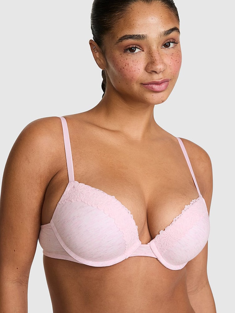 Victoria's Secret PINK Petal Pink Super Push Up Lace Trim Bra - Image 1 of 2 Victoria's Secret PINK Petal Pink Super Push Up Lace Trim Bra - Image 1 of 2