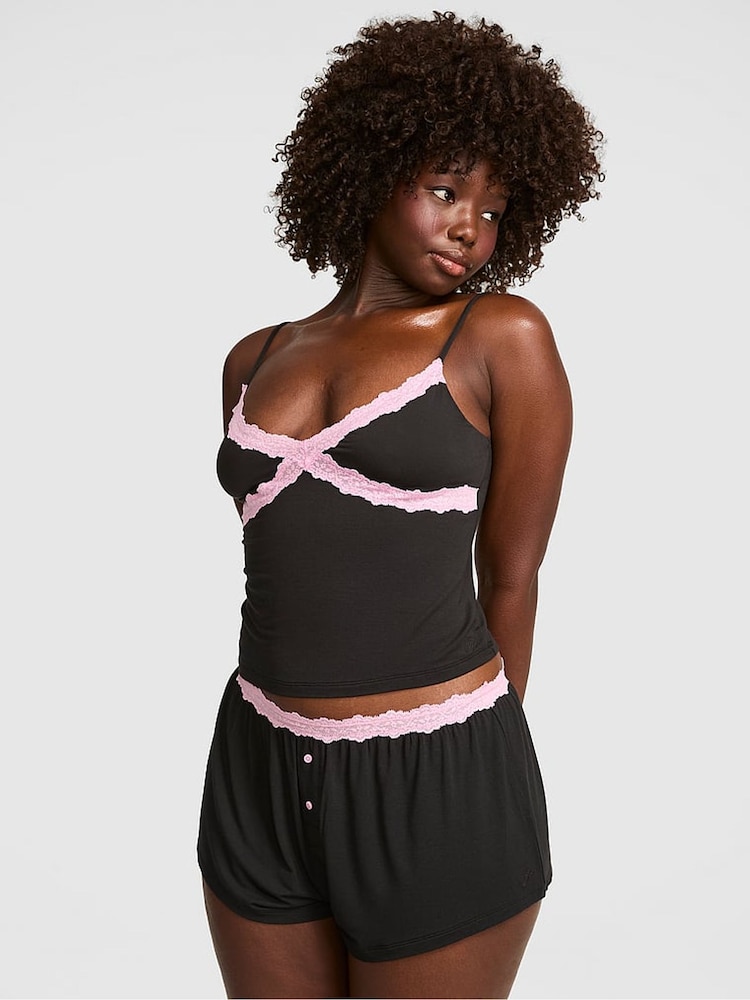 Victoria's Secret Pink Black Modal Lace Micro Short Pyjama Bottoms - Image 1 of 2 Victoria's Secret Pink Black Modal Lace Micro Short Pyjama Bottoms - Image 1 of 2