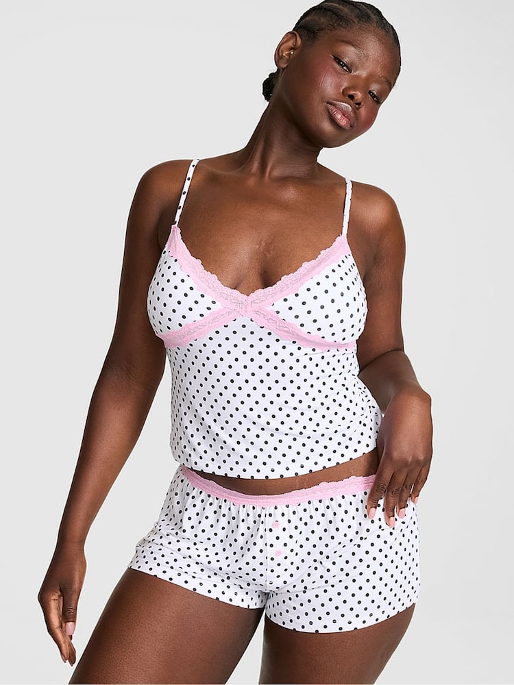 Victoria's Secret Pink White Polka Dots Modal Lace Micro Short Pyjama Bottoms - Image 1 of 2 Victoria's Secret Pink White Polka Dots Modal Lace Micro Short Pyjama Bottoms - Image 1 of 2