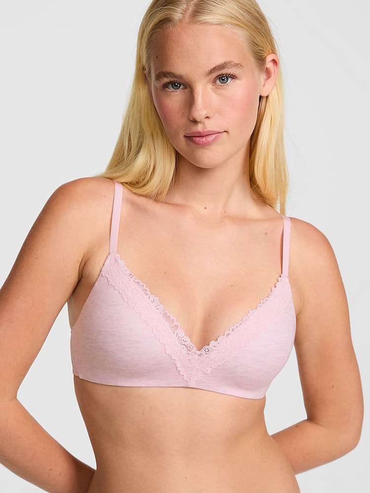 Victoria's Secret Pink Petal Pink Non Wired Lightly Lined Lace Trim Bra - Image 1 of 2 Victoria's Secret Pink Petal Pink Non Wired Lightly Lined Lace Trim Bra - Image 1 of 2