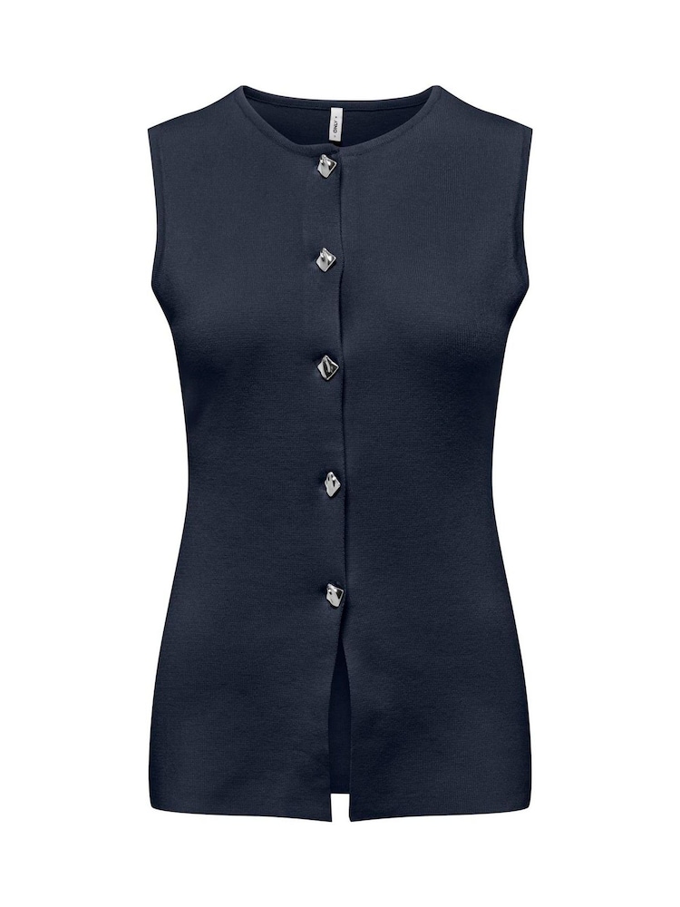 ONLY Blue Knitted Vest With Metallic Button Detail - Image 1 of 2