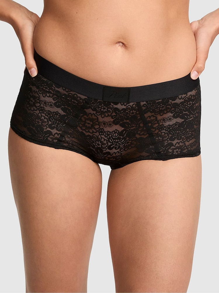 Victoria's Secret Pink Black Short Lace Knickers - Image 1 of 2 Victoria's Secret Pink Black Short Lace Knickers - Image 1 of 2