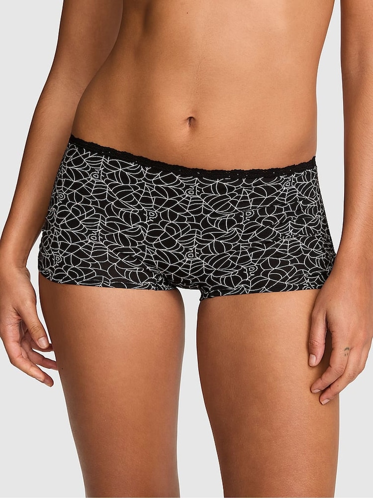 Victoria's Secret Pink Halloween Black Spiderweb Boyshort Cotton Knickers - Image 1 of 2 Victoria's Secret Pink Halloween Black Spiderweb Boyshort Cotton Knickers - Image 1 of 2