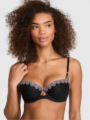 Victoria's Secret Pink Black Spiderweb Push Up Halloween Embroidery Bra - Image 1 of 2