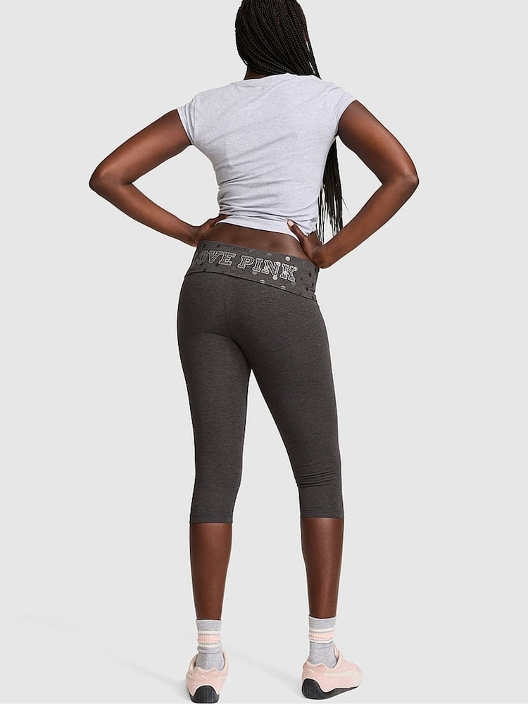 Victoria's Secret Pink Charcoal Heather Grey Foldover Capri Leggings - Image 2 of 2 Victoria's Secret Pink Charcoal Heather Grey Foldover Capri Leggings - Image 2 of 2