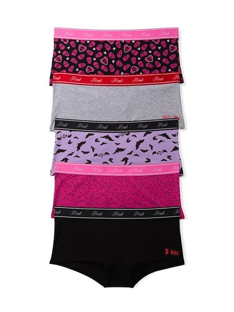 Victoria's Secret PINK Black/Pink Halloween Print Boyshort 5 Pack Logo Knickers - Image 1 of 1 Victoria's Secret PINK Black/Pink Halloween Print Boyshort 5 Pack Logo Knickers - Image 1 of 1