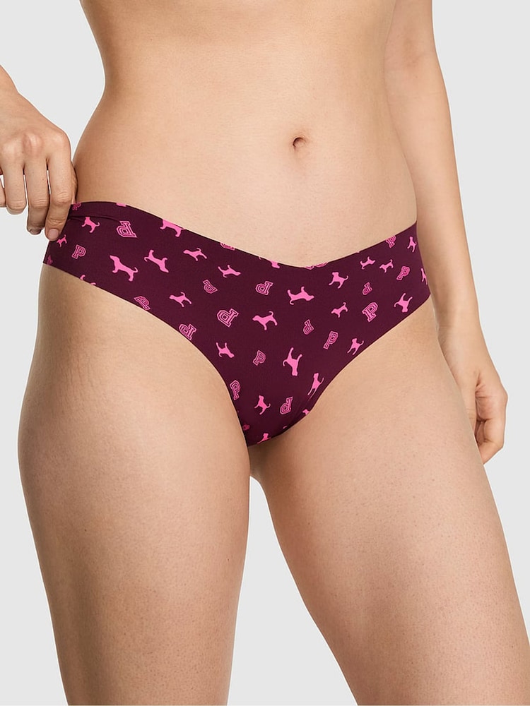 Victoria's Secret PINK Purple Rose Dog Print Thong No Show Knickers - Image 1 of 2