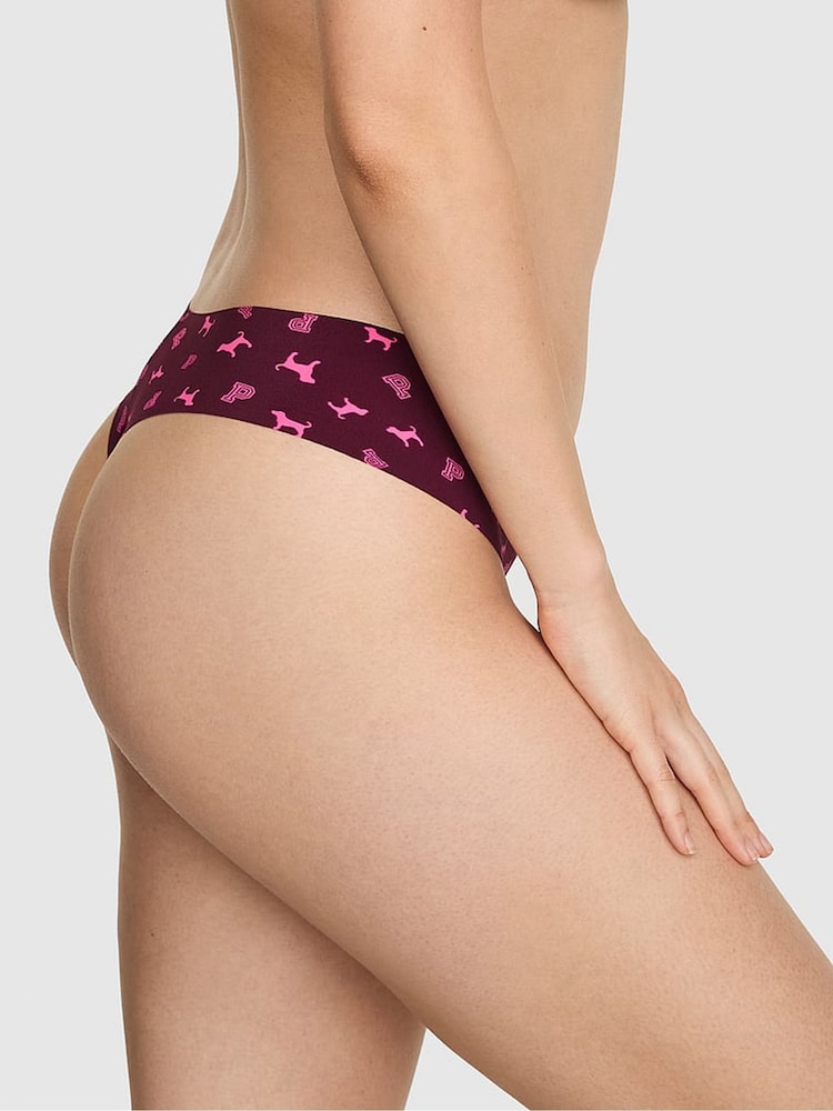 Victoria's Secret PINK Purple Rose Dog Print Thong No Show Knickers - Image 2 of 2