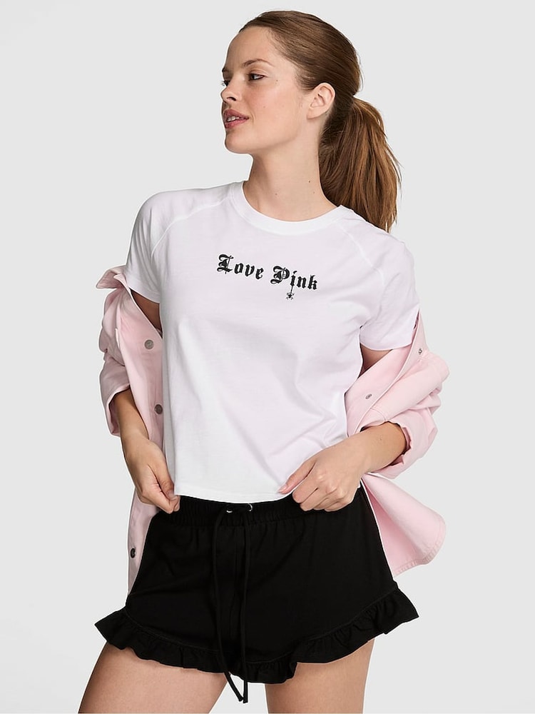 Victoria's Secret Pink White Spider Print Pocket Pyjama Top - Image 1 of 2