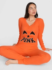 Victoria's Secret Pink Orange Pumpkin Halloween Onesie - Image 3 of 4