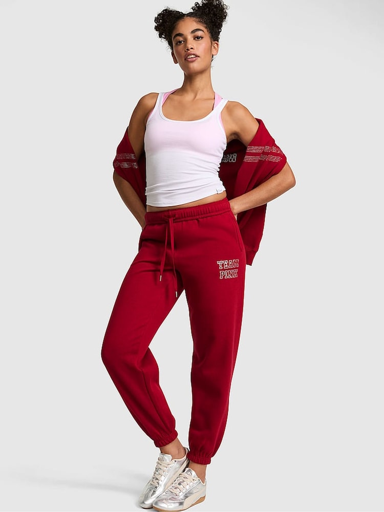 Victoria's Secret PINK Red Lacquer Cuffed Fleece Joggers - Image 1 of 2 Victoria's Secret PINK Red Lacquer Cuffed Fleece Joggers - Image 1 of 2